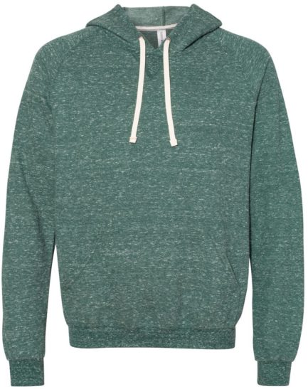 Snow Heather French Terry Pullover Hood Sweatshirt Forest Green Front side